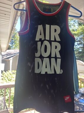Jordan Black Mesh Kids Tank with White AIR JORDAN Logo and Red Trim